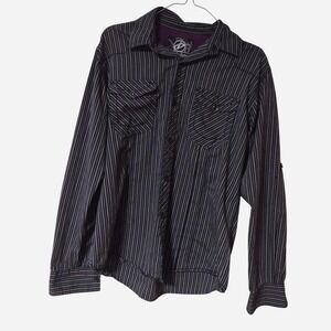 Drill clothing company black white striped button up shirt small long sleeve